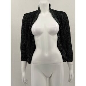 Roz & Ali Sweater Womens 2X Black Metallic Cardigan Ruffle Shimmer Party Holiday